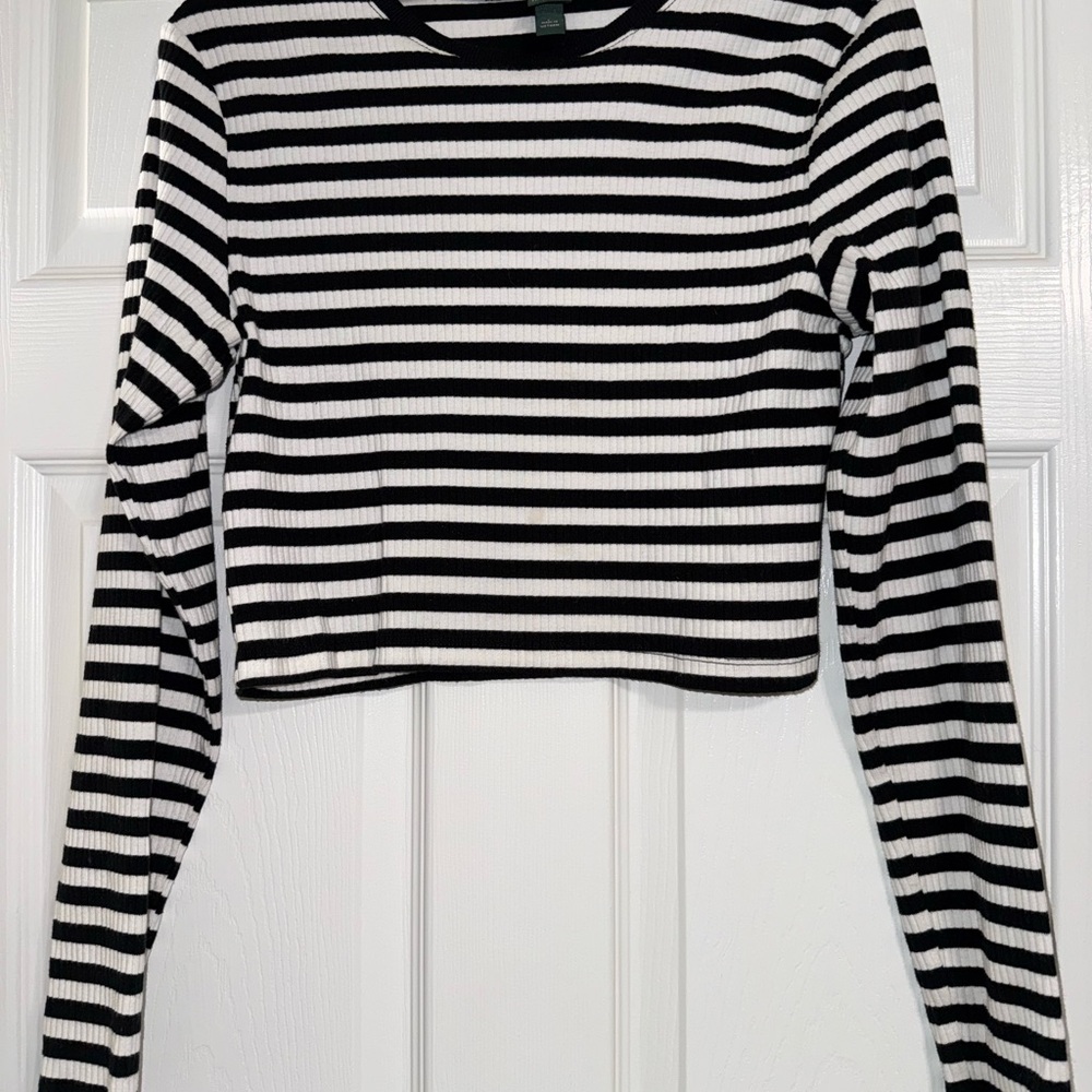 Wild Fable Black and White Striped Long Sleeve Tee Cropped